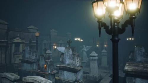 Videohive - Very Old Misty and Creepy Graveyard in Fog at Night - 36082988 - 36082988