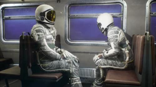 Videohive - Astronauts Fly On A Space Train - 35918413 - 35918413