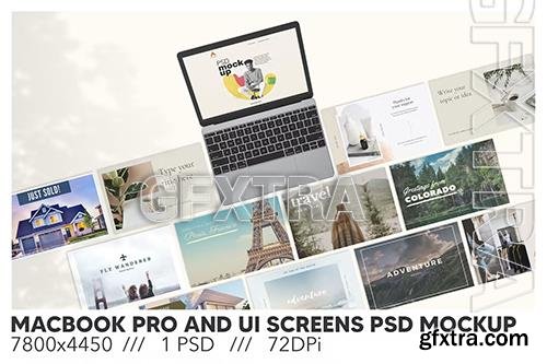 Macbook Pro and Ui Screens PSD Mockup NXFFQ5N