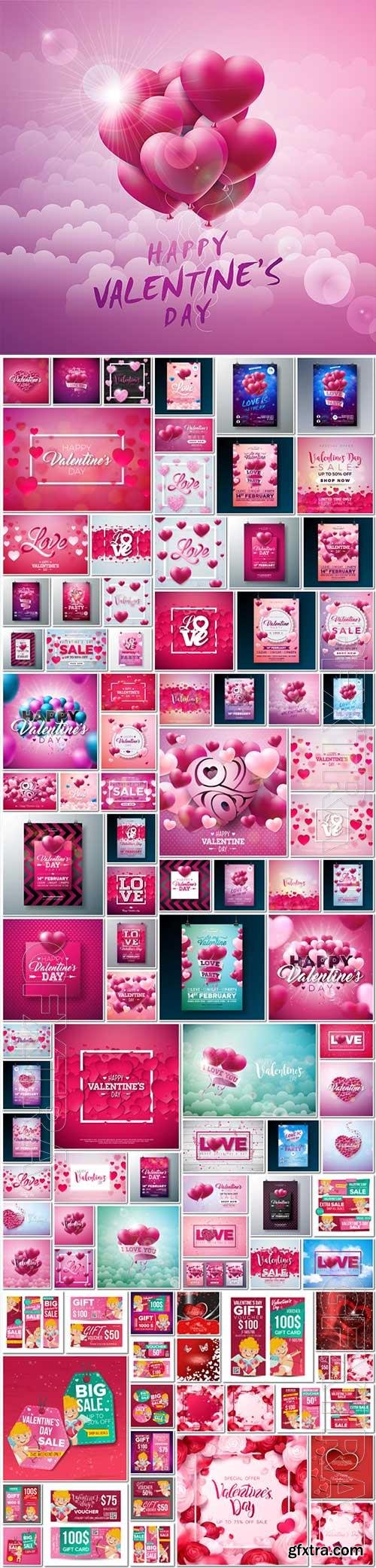 100 Bundle Happy Valentines Day, love, romance, hearts in vector vol 7