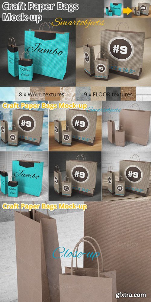 3 Shopping Paper Bags Mockup