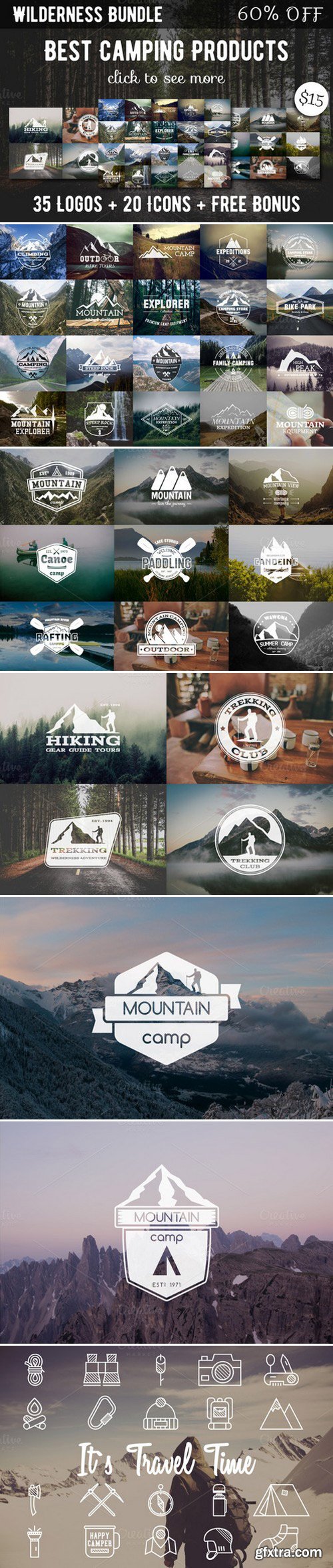 35 Camping Logos 20 Icons. Bundle