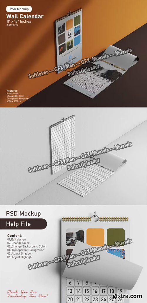 Isometric Wall Calendar PSD Mockup