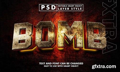 Bomb 3d realistic text effect premium psd