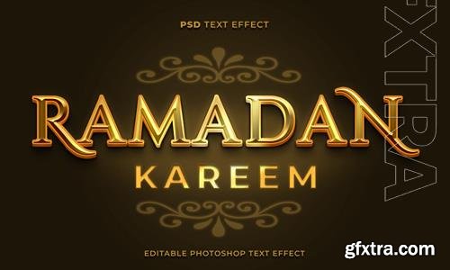 3d ramadan kareem text effect template with gold color psd