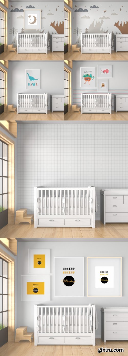 Baby Room with Mural Wall and Frames Mockup 396411414