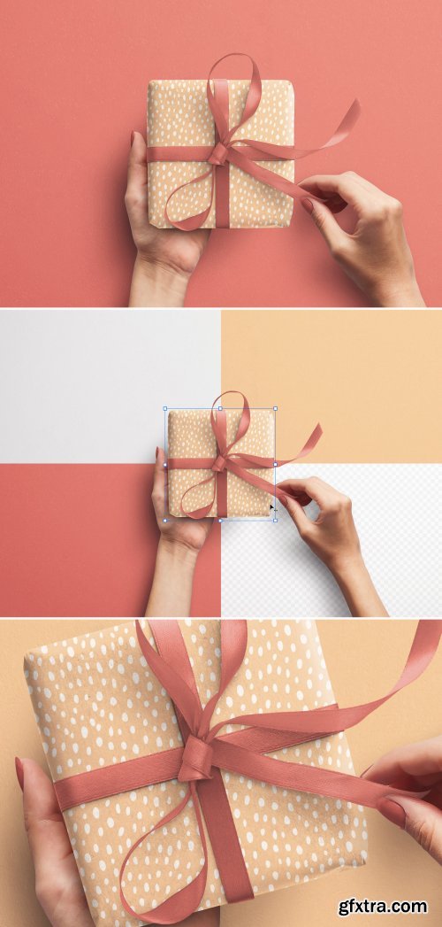 Mockup of Hands Holding Gift Box with Ribbon 393160236