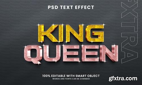 King and queen glossy 3d text effect psd