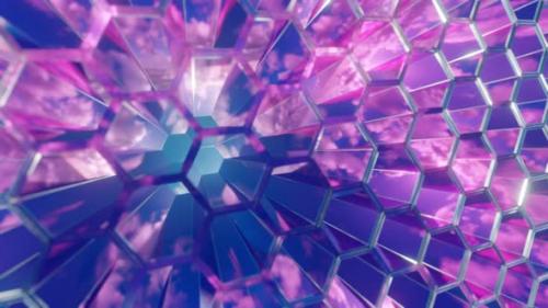 Videohive - Hexagon Shape Futuristic Blue Purple Glow Scifi VJ Seamless Loop with Sun and Sky Reflection - 36240443 - 36240443