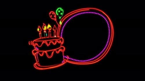 Videohive - Abstract seamless Happy Birthday 4K video animation. Video animation of glowing neon - 36244552 - 36244552