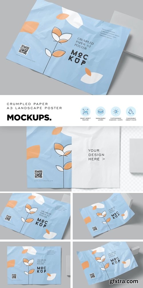 A3 Landscape Crumpled Poster Mockups