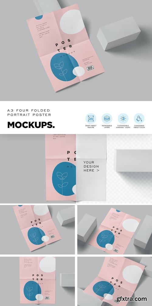 A3 Size 4 Folded Poster Mockups