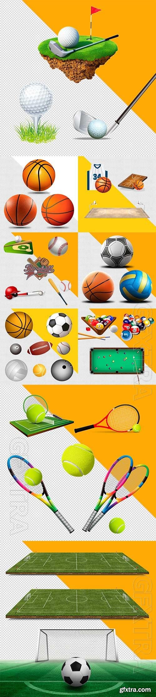 3D Sports equipment and games psd templates