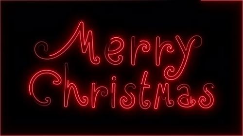 Videohive - Merry Christmas neon letters glowing on black background splash. - 36244253 - 36244253