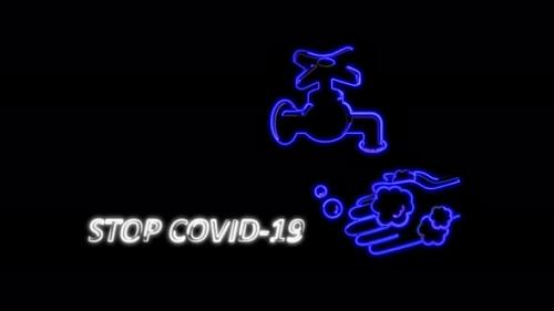 Videohive - Abstract seamless Stop Coronavirus hand wrinkling. video animation. Video animation of glowing neon - 36244318 - 36244318