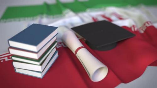 Videohive - Graduation Cap and Diploma on the Iranian Flag - 36263232 - 36263232