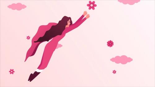 Videohive - Super Woman Flying High in Sky - Happy Woman's Day - Cartoon Animation - 36265007 - 36265007