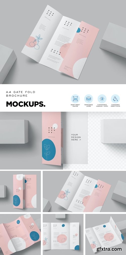 A4 Gate Fold Brochure Mockups