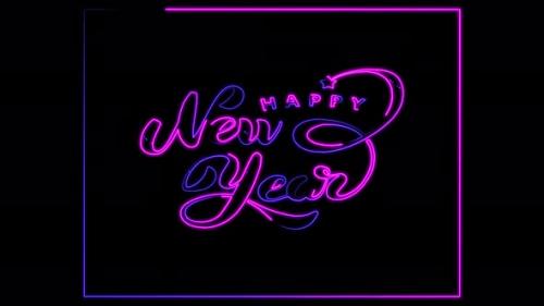 Videohive - Video 4K animation New Year neon letters glow on black splash background. - 36244434 - 36244434