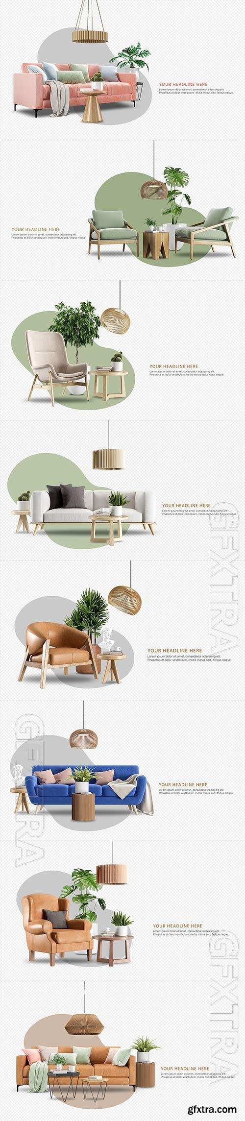 3d Interior decoration set in psd