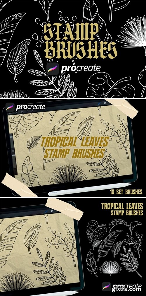 tropical leaves stamp brush