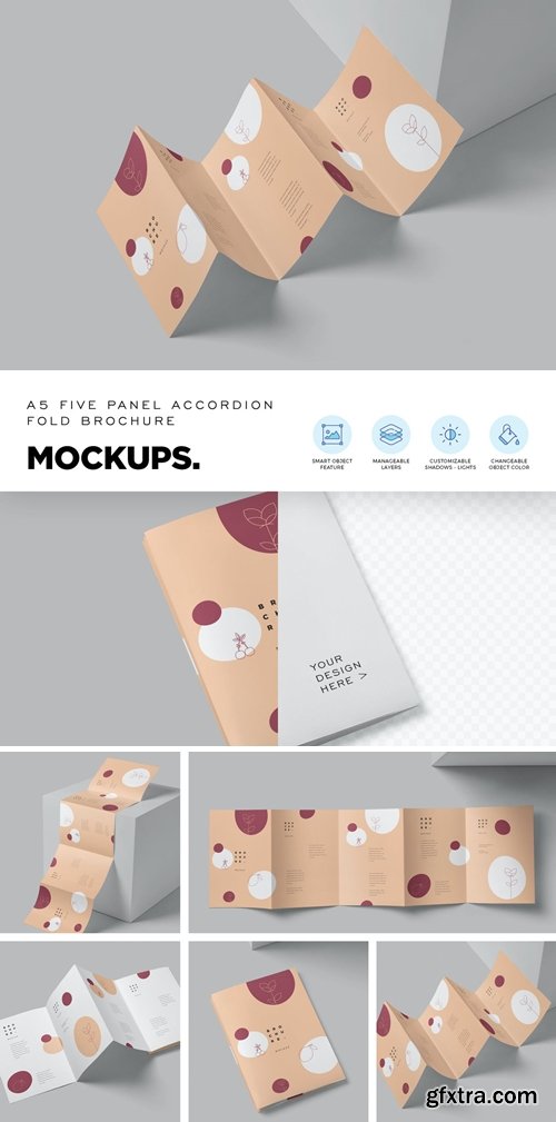 A5 5 Fold Accordion Flyer Mockups