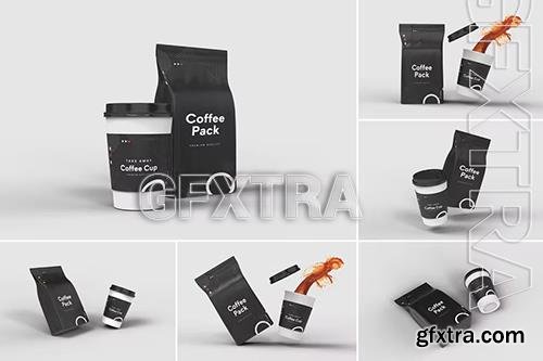 Take Away Coffee Cup With Coffee Pack Mockup T7Q4NR5