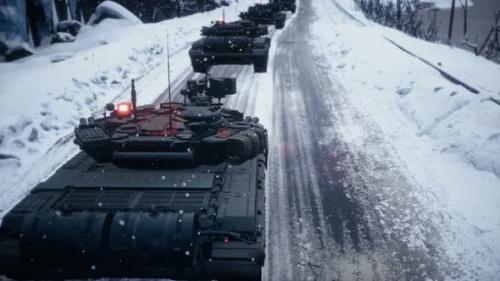 Videohive - Military Army Tanks On A Winter Road - 36277643 - 36277643