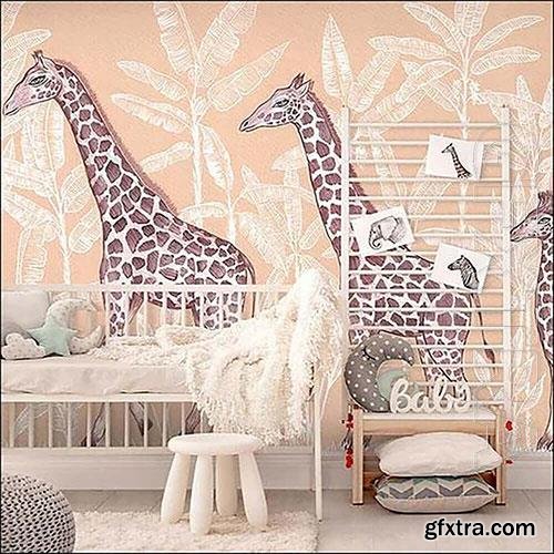 3D texture Giraffes and tropical trees