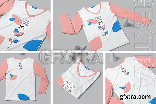 Girl Full Sleeve V Neck Tee Mockups W2Z8JAV