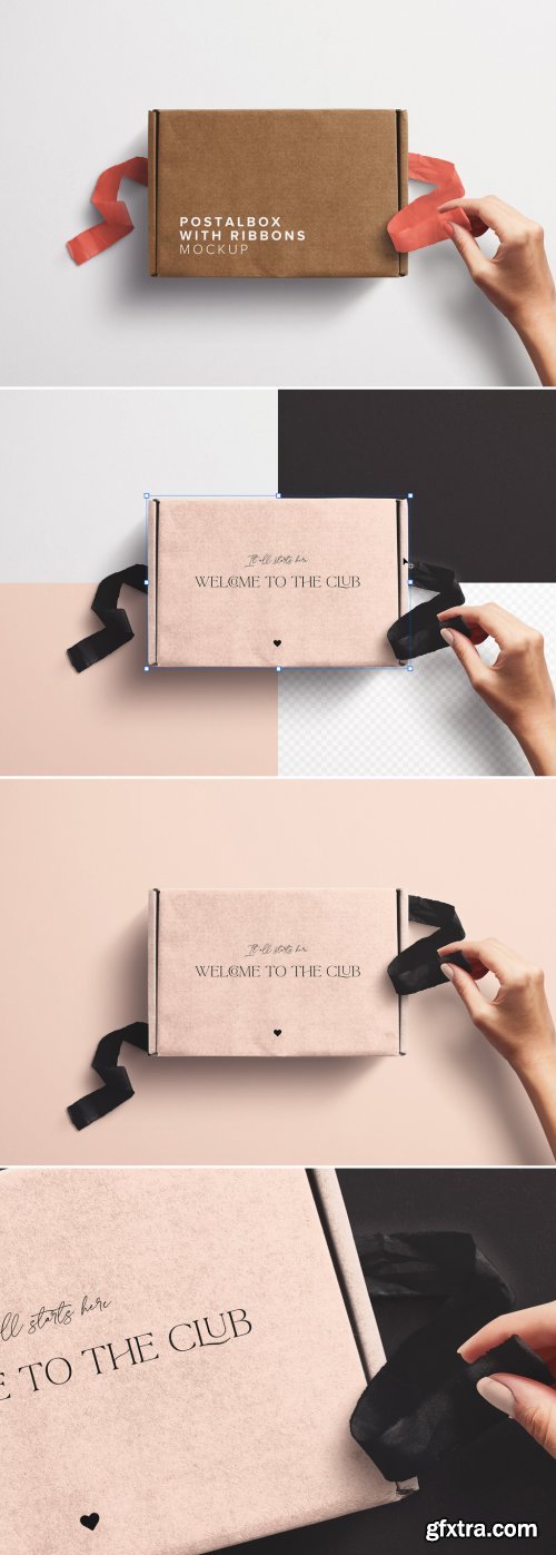 Postal Box with Hand Opening Ribbons Mockup 397873863