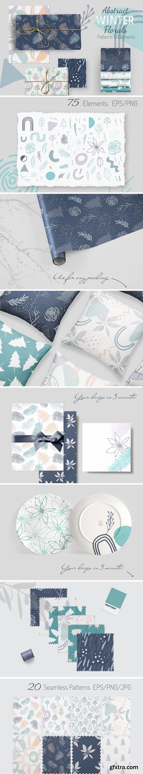 CreativeMarket - Abstract winter florals 5506487