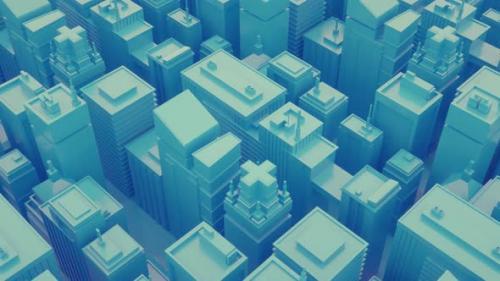 Videohive - Flying Above Skyscraper Roofs in Large City Synthwave Style - 36274818 - 36274818