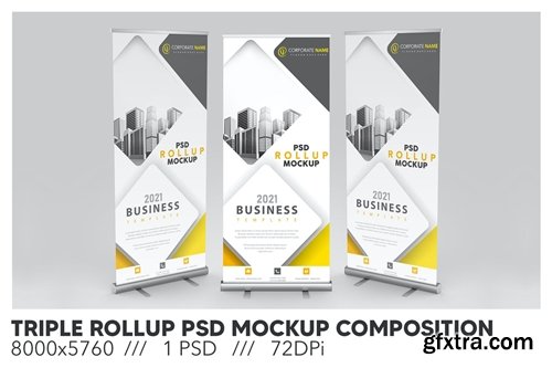 Triple Rollup PSD Mockup Composition