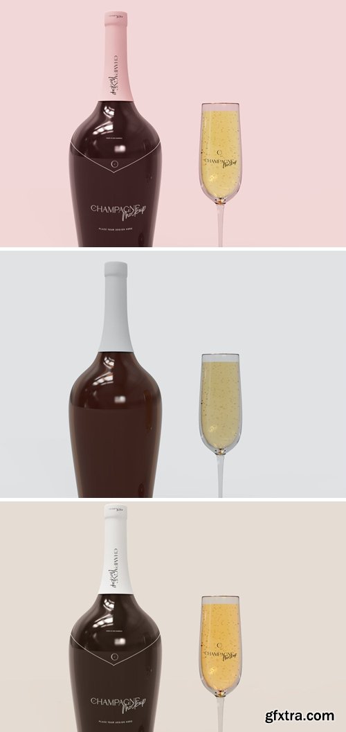 Sparkling Wine with Glass Mockup