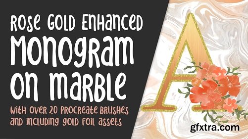 Rose Gold Enhanced Monogram on Marble with 25 Brushes and Gold and Foil Assets and Textures