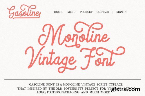 Gasoline - Monoline Vintage Script Font