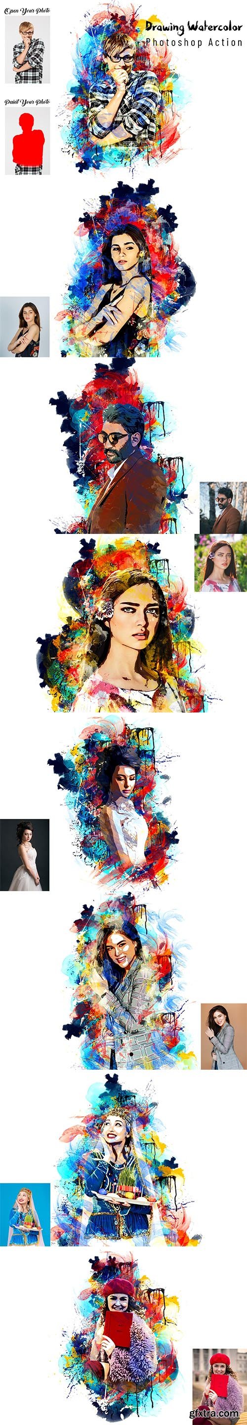 CreativeMarket - Drawing Watercolor Photoshop Action 6953102