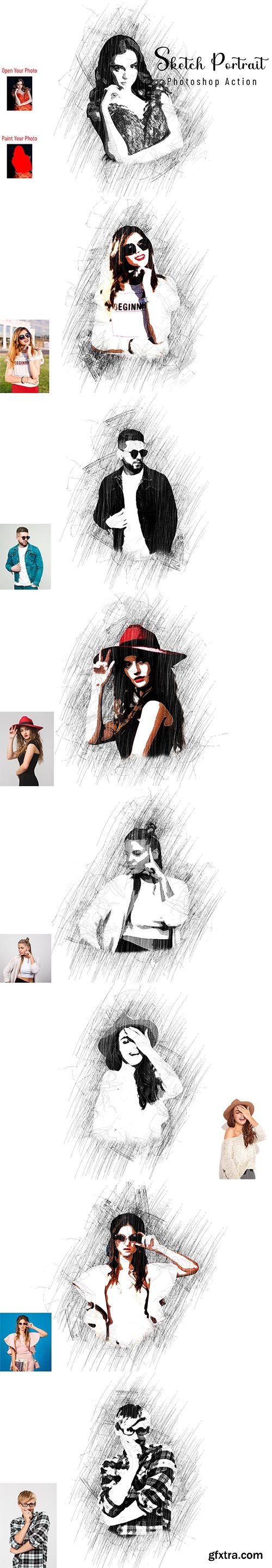 CreativeMarket - Sketch Portrait Photoshop Action 6990804