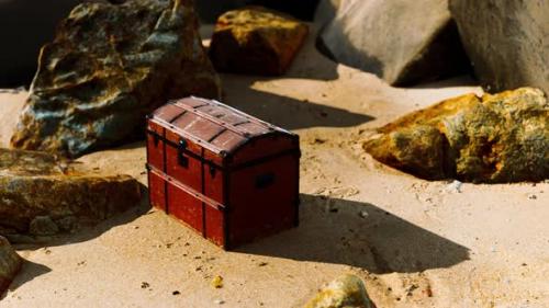 Videohive - Treasure Chest in Sand Dunes on a Beach - 36336927 - 36336927