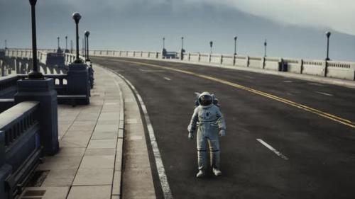 Videohive - Astronaut in Space Suit on the Road Bridge - 36337069 - 36337069