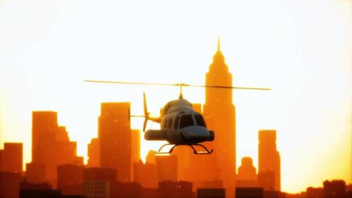 Videohive - Silhouette Helicopter at City Scape Background - 36343364 - 36343364