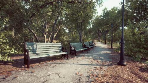 Videohive - Empty Benches at Public Park During Curfew Cause of Corona Virus Quarantine - 36343999 - 36343999
