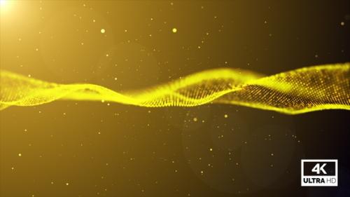 Videohive - Yellow Digital Particles Wave Flow Line Background Looped V5 - 36389907 - 36389907