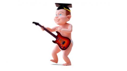 Videohive - Fun 3D cartoon of a student baby playing guitar - 36390723 - 36390723