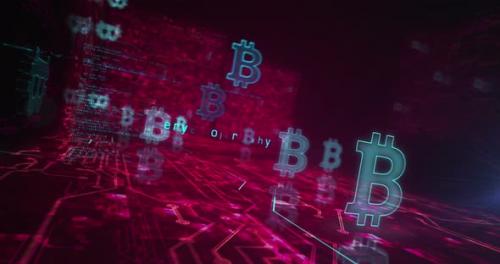 Videohive - Bitcoin blockchain crypto currency symbols loop cyber concept - 36395949 - 36395949