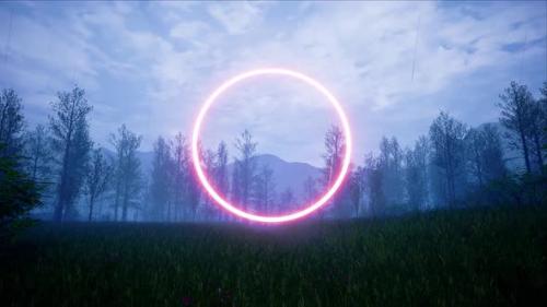 Videohive - Glowing Red Light Circle Logo Frame in the Rainy and Lightning Forest - 36319071 - 36319071