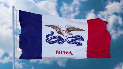 Videohive - Iowa Flag on a Flagpole Waving in the Wind in the Sky - 36375224 - 36375224