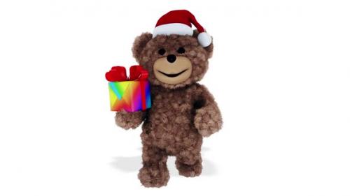 Videohive - Teddy Bear Christmas Santa Shows Gift Looped White Background - 36318700 - 36318700