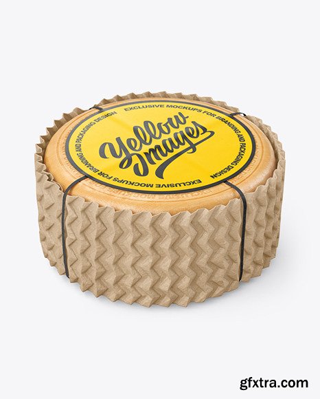 Cheese Wheel w/ Kraft Сorrugated Paper wrapping label mockup 95521